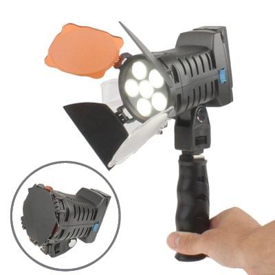 6 LED Video Light with Grip / Two Color Transparent Filter Cover (Tawny / White), EU Plug / US Plug Battery Charger (LED-5010)(Black)