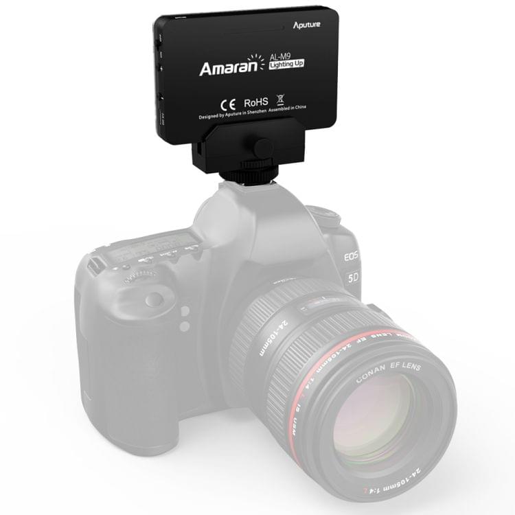 Aputure Amaran AL-M9 Mini TLCI/CRI 95+ LED Video Light on-Camera Photography Lighting Fill Light for Canon, Nikon, Sony, DSLR Camera