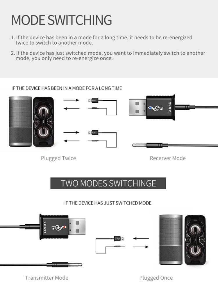 MSD168 2 in 1 Bluetooth Transmitter Receiver Mini 3.5mm AUX Stereo Wireless Bluetooth 5.0 Adapter For Car TV PC MP3