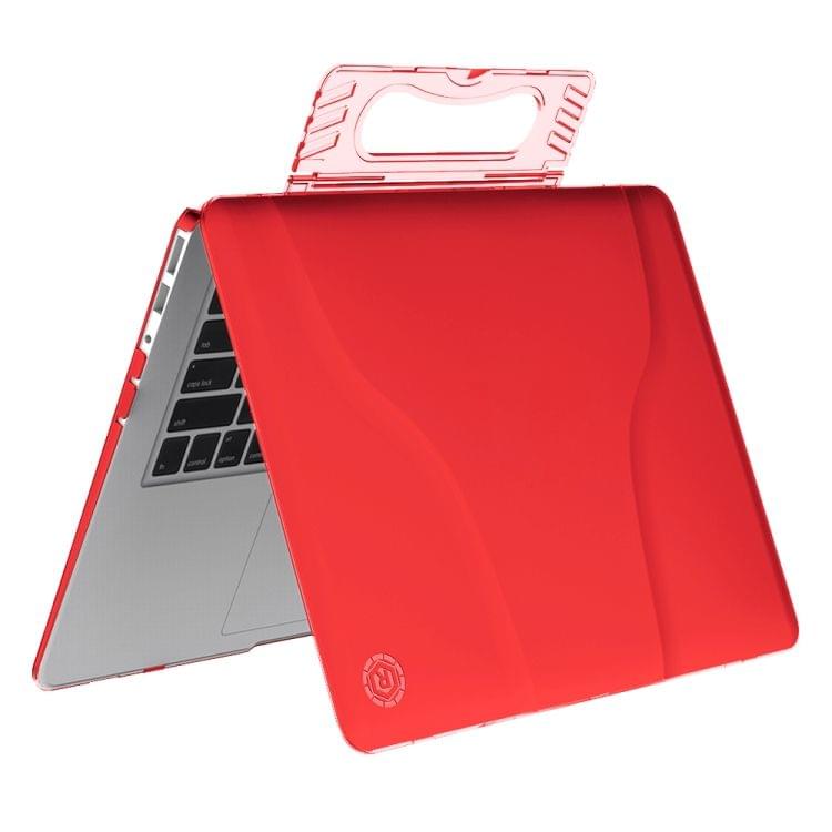 Multi-function Ultra-thin Translucent Heat Dissipation Laptop PC Protective Case for MacBook Air 13, with Holder & Handle & Slip-resistant Feet (Red)
