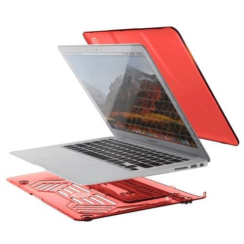 Multi-function Ultra-thin Translucent Heat Dissipation Laptop PC Protective Case for MacBook Air 13, with Holder & Handle & Slip-resistant Feet (Red)