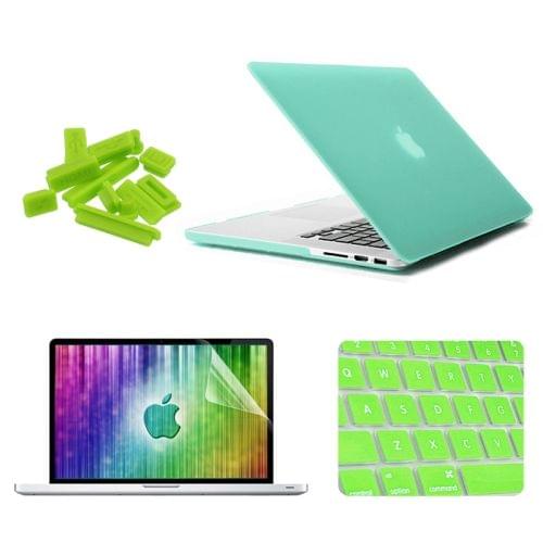 ENKAY for MacBook Pro Retina 15.4 inch (US Version) / A1398 4 in 1 Frosted Hard Shell Plastic Protective Case with Screen Protector & Keyboard Guard & Anti-dust Plugs(Green)