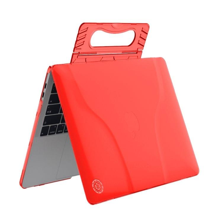 Multi-function Ultra-thin Translucent Heat Dissipation Laptop PC Protective Case for MacBook Pro 13.3 inch, with Holder & Handle & Slip-resistant Feet(Red)