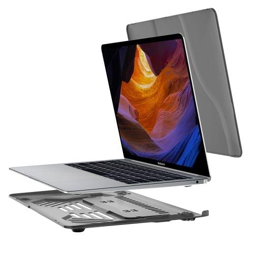 Multi-function Ultra-thin Translucent Heat Dissipation Laptop PC Protective Case for MacBook Air 13.3 inch(2018), with Holder & Handle & Slip-resistant Feet (Grey)