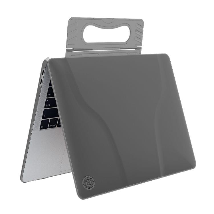 Multi-function Ultra-thin Translucent Heat Dissipation Laptop PC Protective Case for MacBook Air 13.3 inch(2018), with Holder & Handle & Slip-resistant Feet (Grey)
