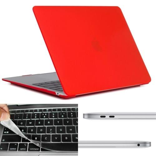 ENKAY Hat-Prince 3 in 1 Laptop Crystal Matte Protective Case + EU Version Ultra-thin TPU Keyboard Protector + Dust Plug Set for MacBook Air 13.3 inch A1932 (2018)(Red)