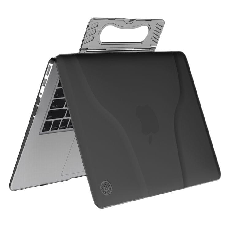 Multi-function Ultra-thin Translucent Heat Dissipation Laptop PC Protective Case for MacBook Air 13, with Holder & Handle & Slip-resistant Feet (Grey)