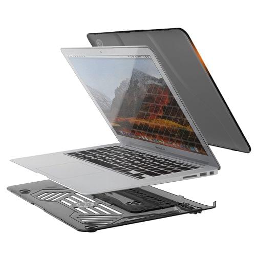 Multi-function Ultra-thin Translucent Heat Dissipation Laptop PC Protective Case for MacBook Air 13, with Holder & Handle & Slip-resistant Feet (Grey)