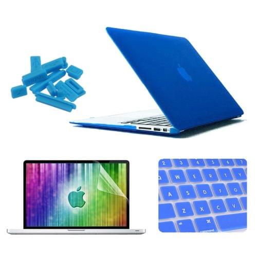 ENKAY for MacBook Air 13.3 inch (US Version) 4 in 1 Frosted Hard Shell Plastic Protective Case with Screen Protector & Keyboard Guard & Anti-dust Plugs(Dark Blue)