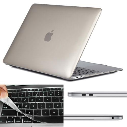 ENKAY Hat-Prince 3 in 1 Laptop Crystal Case + EU Version Ultra-thin TPU Keyboard Protector + Dust Plug Set for MacBook Air 13.3 inch A1932 (2018)(Grey)