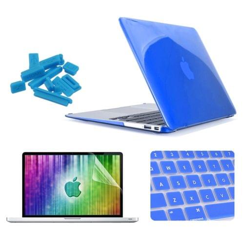 ENKAY for MacBook Air 11.6 inch (US Version) / A1370 / A1465 4 in 1 Crystal Hard Shell Plastic Protective Case with Screen Protector & Keyboard Guard & Anti-dust Plugs(Dark Blue)