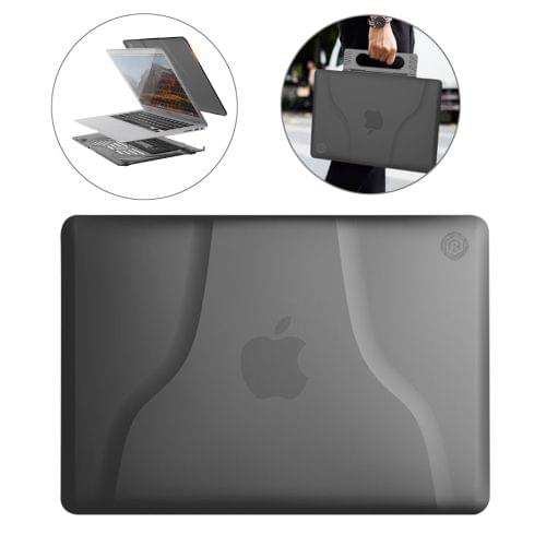 Multi-function Ultra-thin Translucent Heat Dissipation Laptop PC Protective Case for MacBook Air 13.3 inch, with Holder & Handle & Slip-resistant Feet (Black)