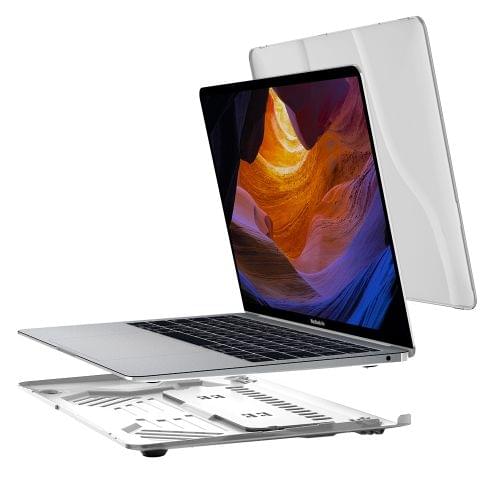 Multi-function Ultra-thin Translucent Heat Dissipation Laptop PC Protective Case for MacBook Air 13.3 inch(2018), with Holder & Handle & Slip-resistant Feet (Transparent)