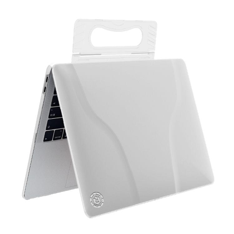 Multi-function Ultra-thin Translucent Heat Dissipation Laptop PC Protective Case for MacBook Air 13.3 inch(2018), with Holder & Handle & Slip-resistant Feet (Transparent)