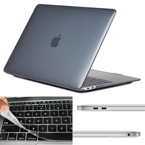 ENKAY Hat-Prince 3 in 1 Laptop Crystal Case + EU Version Ultra-thin TPU Keyboard Protector + Dust Plug Set for MacBook Air 13.3 inch A1932 (2018)(Black)