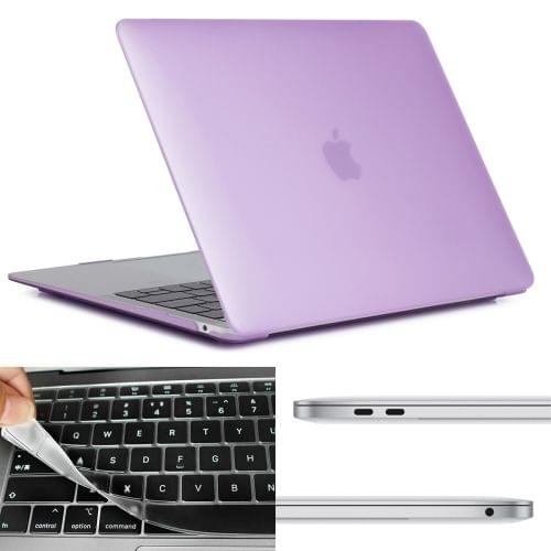 ENKAY Hat-Prince 3 in 1 Laptop Crystal Matte Protective Case + EU Version Ultra-thin TPU Keyboard Protector + Dust Plug Set for MacBook Air 13.3 inch A1932 (2018)(Purple)