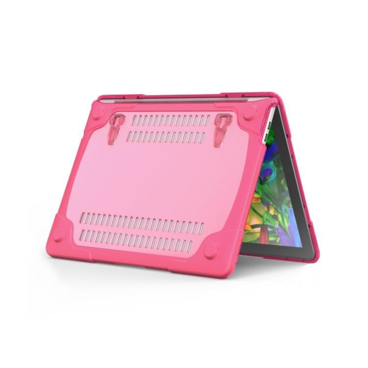 For Macbook Pro 13.3 inch (A1708) & with Touchbar (A1706) Laptop TPU + PC Folding Shockproof Protective Case with Holder(Magenta)
