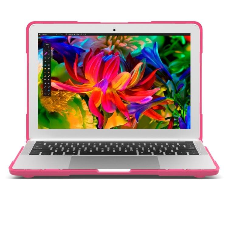 For Macbook Pro 13.3 inch (A1708) & with Touchbar (A1706) Laptop TPU + PC Folding Shockproof Protective Case with Holder(Magenta)