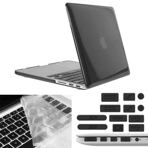 ENKAY for Macbook Pro Retina 15.4 inch (US Version) / A1398 Hat-Prince 3 in 1 Crystal Hard Shell Plastic Protective Case with Keyboard Guard & Port Dust Plug(Black)