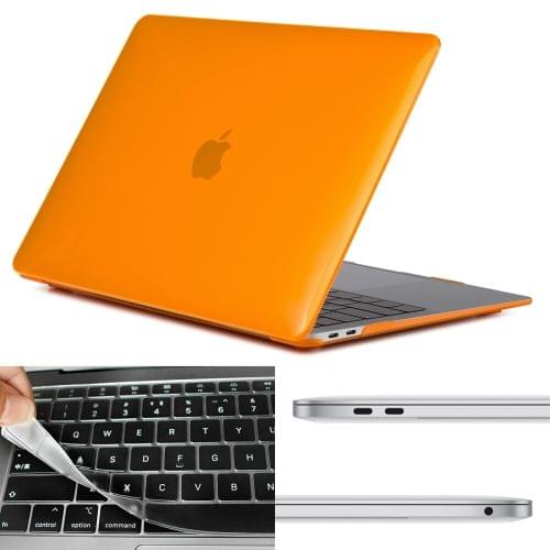 ENKAY Hat-Prince 3 in 1 Laptop Crystal Case + EU Version Ultra-thin TPU Keyboard Protector + Dust Plug Set for MacBook Air 13.3 inch A1932 (2018)(Orange)