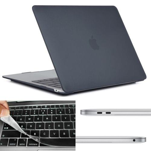 ENKAY Hat-prince 3 in 1 Frostedl Shell + US Version Ultra-thin TPU Keyboard Protective Film + Dust Plug for MacBook Air 2018 A1932 (Black)