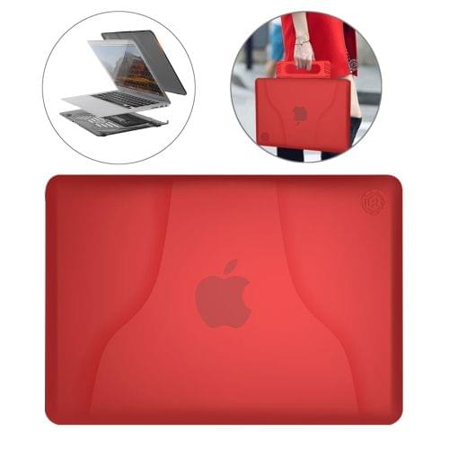 Multi-function Ultra-thin Translucent Heat Dissipation Laptop PC Protective Case for MacBook Air 13.3 inch, with Holder & Handle & Slip-resistant Feet (Red)