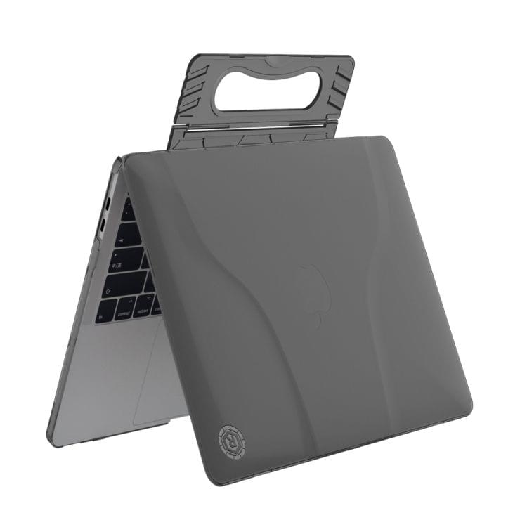 Multi-function Ultra-thin Translucent Heat Dissipation Laptop PC Protective Case for MacBook Pro 13.3 inch, with Holder & Handle & Slip-resistant Feet(Grey)