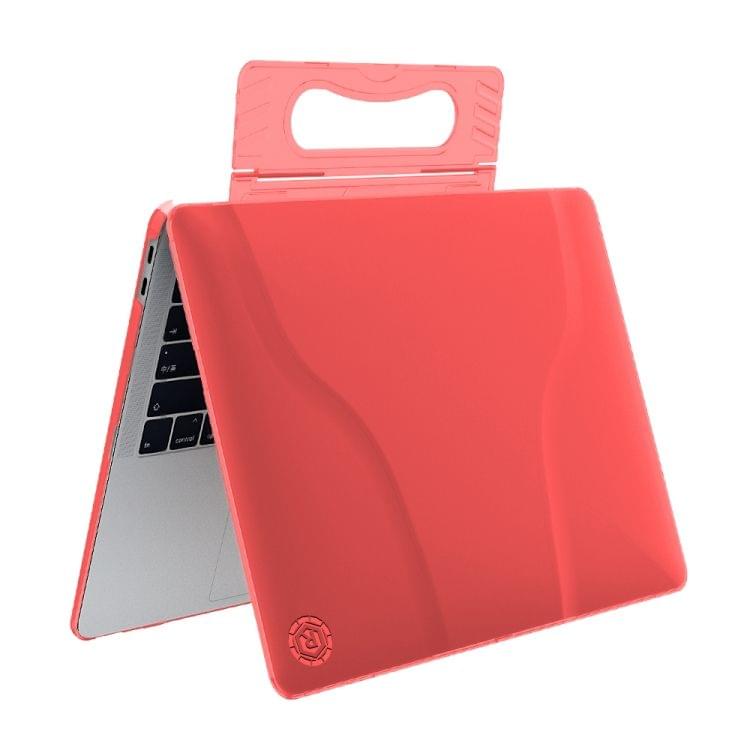 Multi-function Ultra-thin Translucent Heat Dissipation Laptop PC Protective Case for MacBook Air 13.3 inch(2018), with Holder & Handle & Slip-resistant Feet (Red)
