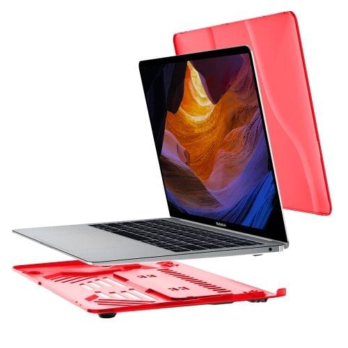 Multi-function Ultra-thin Translucent Heat Dissipation Laptop PC Protective Case for MacBook Air 13.3 inch(2018), with Holder & Handle & Slip-resistant Feet (Red)