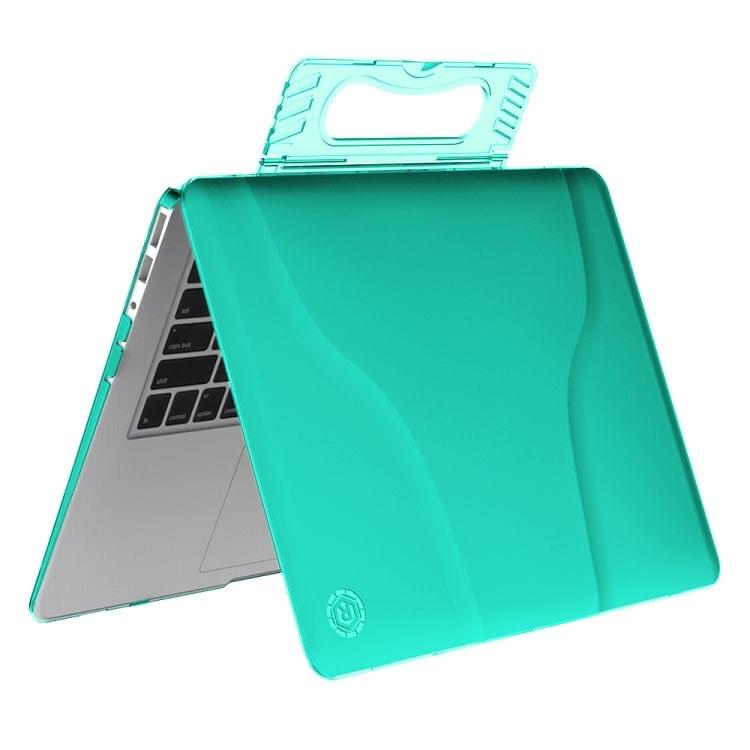 Multi-function Ultra-thin Translucent Heat Dissipation Laptop PC Protective Case for MacBook Air 13, with Holder & Handle & Slip-resistant Feet (Green)