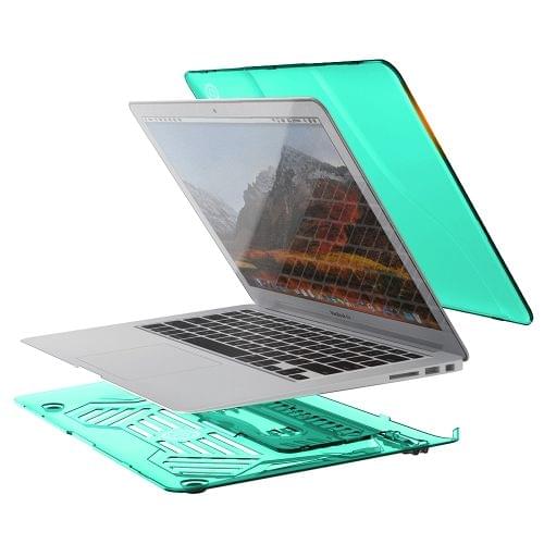 Multi-function Ultra-thin Translucent Heat Dissipation Laptop PC Protective Case for MacBook Air 13, with Holder & Handle & Slip-resistant Feet (Green)