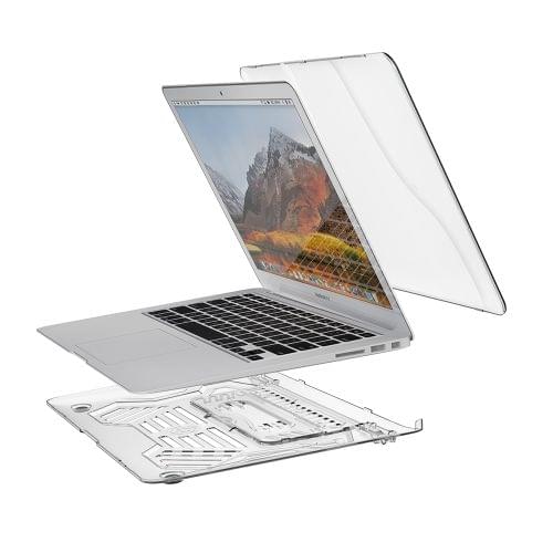 Multi-function Ultra-thin Translucent Heat Dissipation Laptop PC Protective Case for MacBook Air 13, with Holder & Handle & Slip-resistant Feet (Transparent)