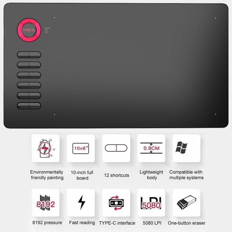 VEIKK A15 10x6 inch 5080 LPI Smart Touch Electronic Graphic Tablet, with Type-C Interface(Beige)
