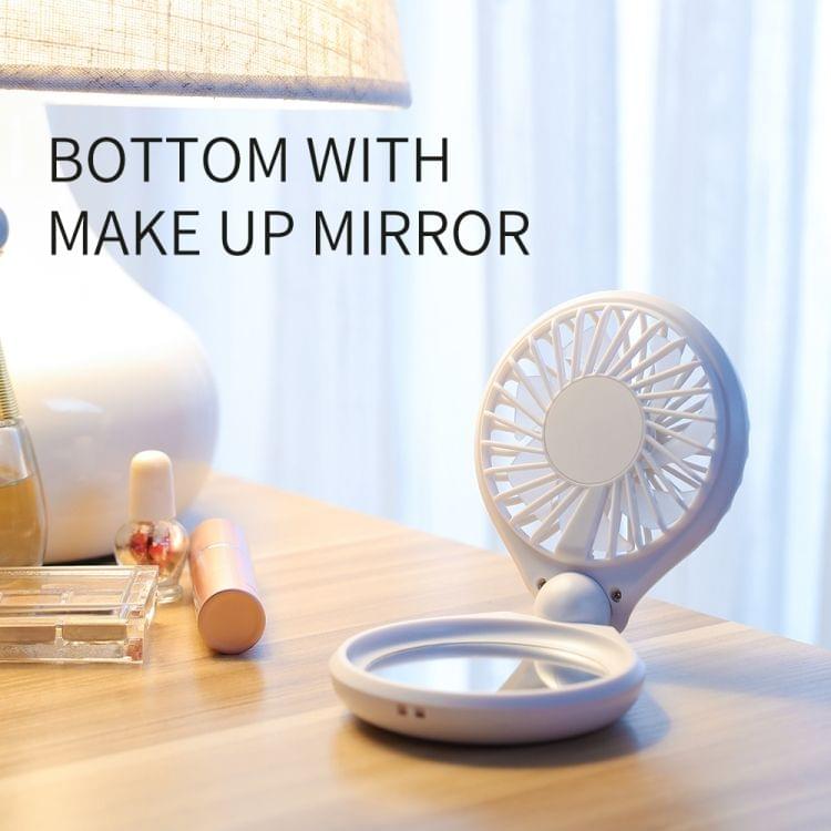 JOYROOM JR-CY275  Portable Mini Foldable Electric Fan with 3 Gear Regulation & Colorful Lights & Beauty Mirror (White)