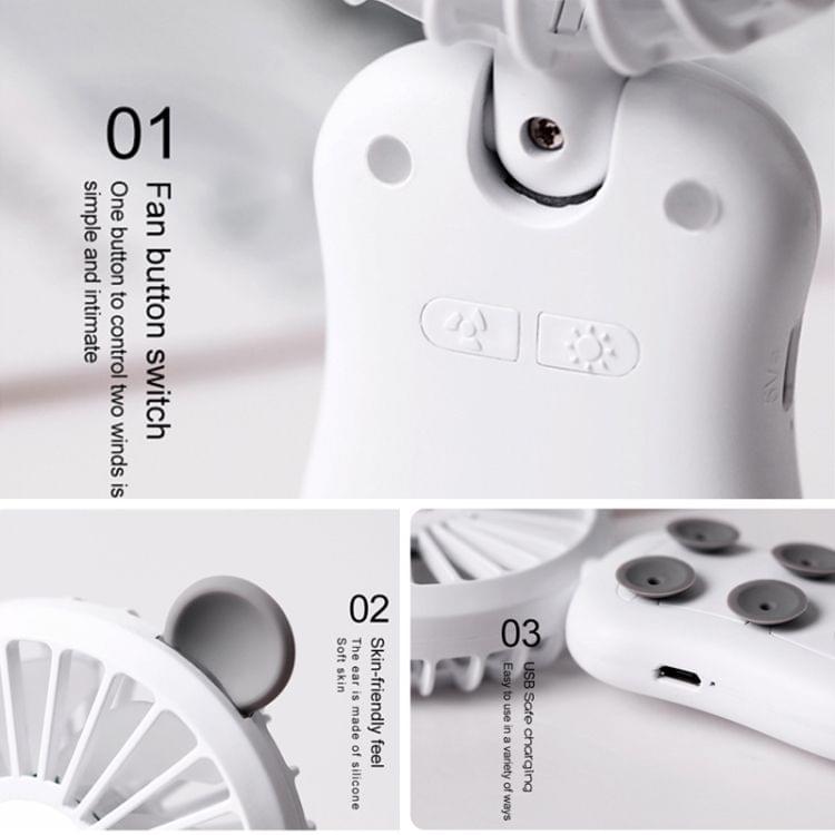 CYKE HND-03 DC 5V USB Portable Foldable Cartoon Panda Shaped Suction Cup Mini Fan with Stand & LED Light (Grey)