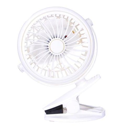 DC 5V USB Rechargeable Battery Operated 360 Degree Rotation Cooling Clip Fan, 2 Speeds (White)