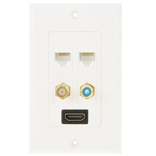 HDMI Female Plug + RCA Female Plug + 2 x 8pin Ethernet Line RJ45 Jacks Wall Plate Panel