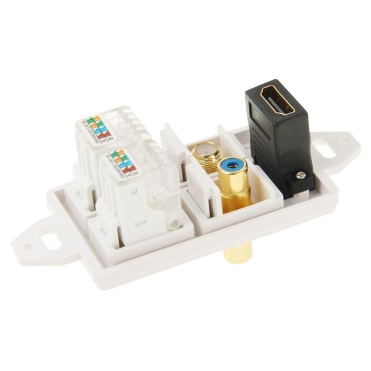 HDMI Female Plug + RCA Female Plug + 2 x 8pin Ethernet Line RJ45 Jacks Wall Plate Panel
