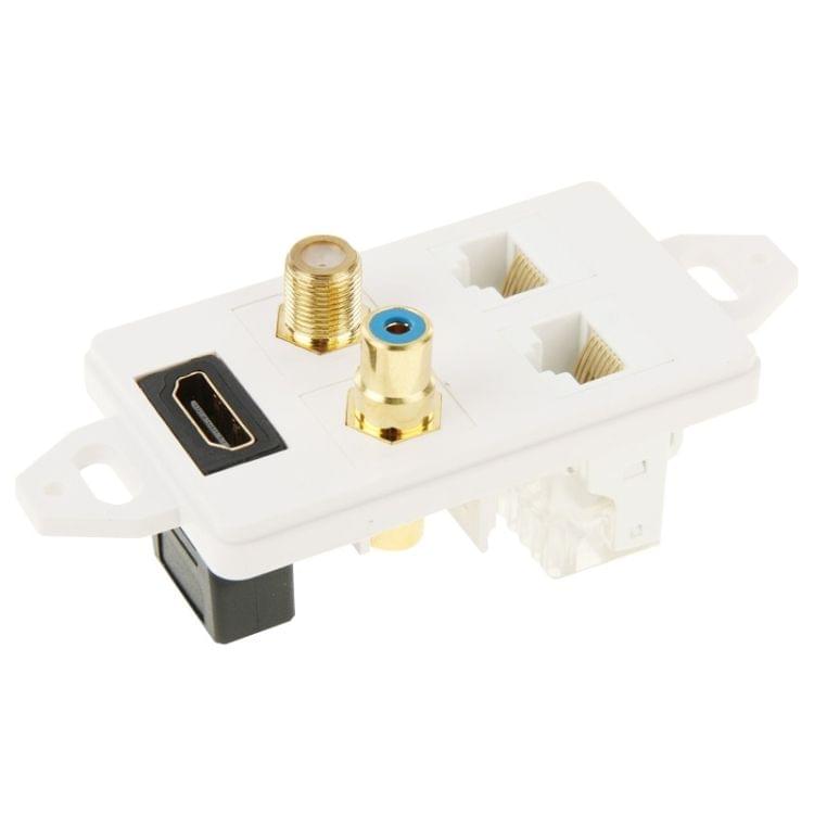 HDMI Female Plug + RCA Female Plug + 2 x 8pin Ethernet Line RJ45 Jacks Wall Plate Panel