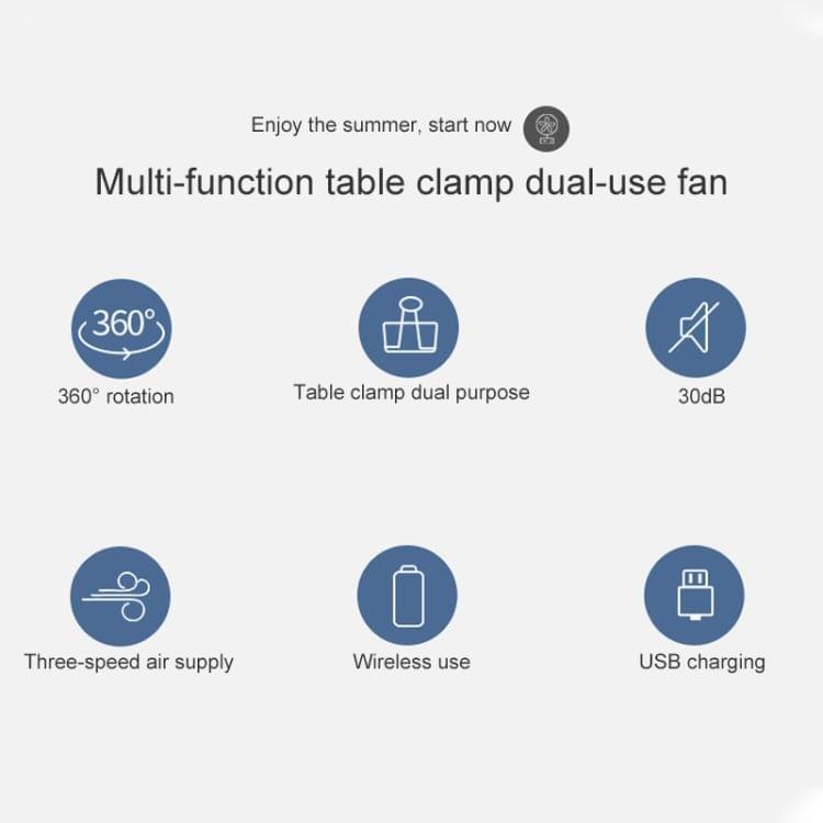 WT-F15 Clamp Dual-use 1200mAh 360 Degrees Rotation Mini Wireless USB Portable Fan with 3 Speed Control (White)