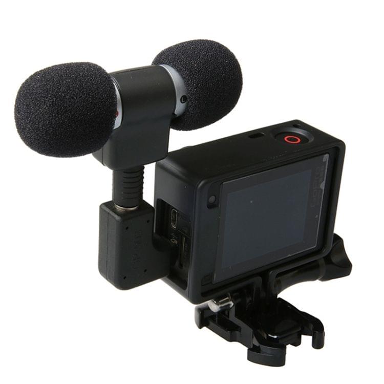 External High Fidelity Mini USB Stereo Microphone Kits with Side Case Frame + Windshield for GoPro HERO4 /3+ /3 Camera