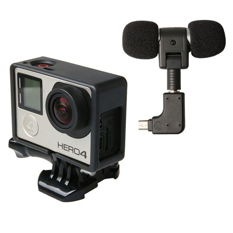 External High Fidelity Mini USB Stereo Microphone Kits with Side Case Frame + Windshield for GoPro HERO4 /3+ /3 Camera
