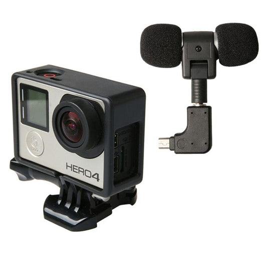 External High Fidelity Mini USB Stereo Microphone Kits with Side Case Frame + Windshield for GoPro HERO4 /3+ /3 Camera
