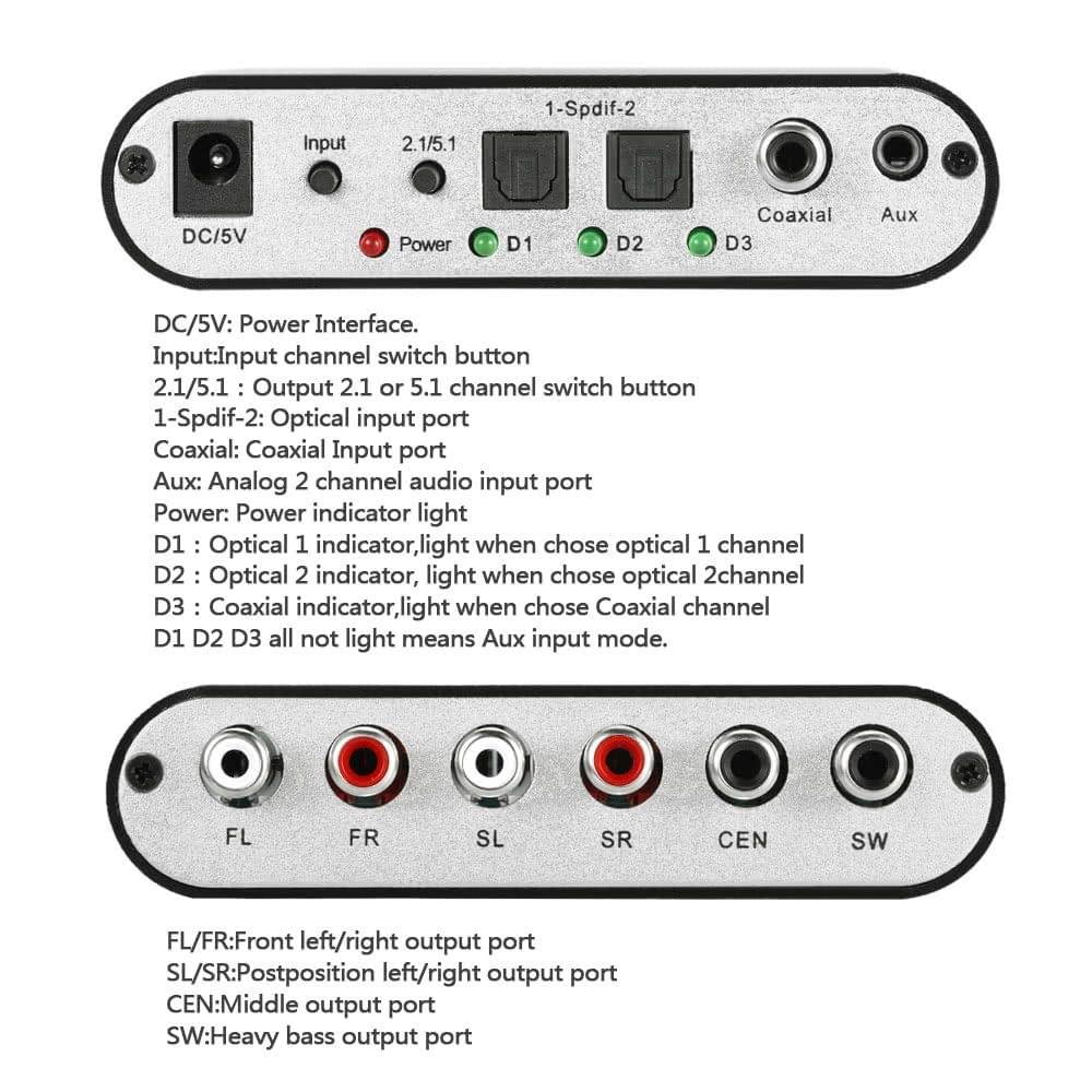 Audio Decoder Rush SPDIF Coaxial to 5.1/2.1 Channel DTS/AC-3