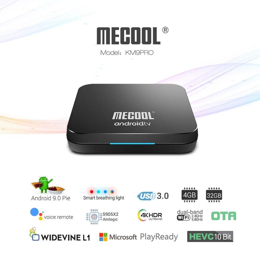 MECOOL KM9 Pro Smart Android 9.0 TV Box Media Player Amlogic S905X2 4GB+32GB Dual Wifi Bluetooth 4.0 Voice Remote Control Miracast Airplay