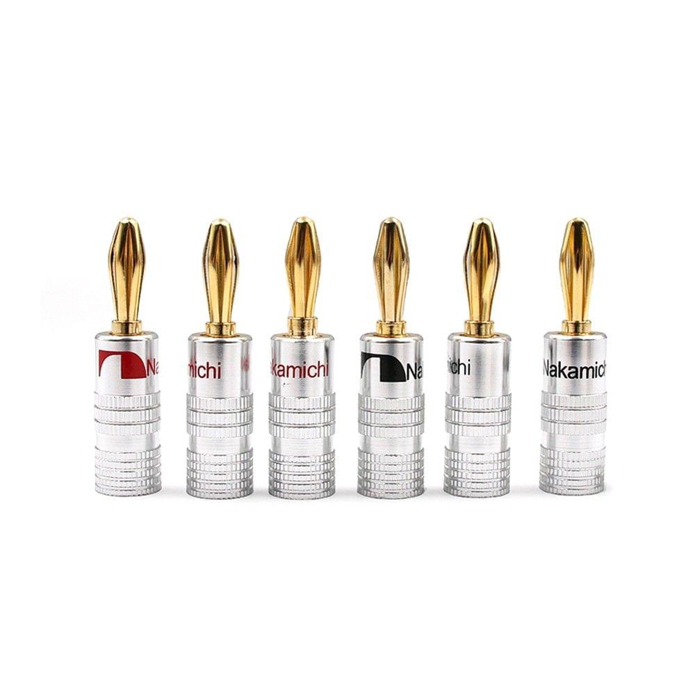 24K Gold Banana Plugs Audio Jack Connectors Dual Screw Lock Jack Speaker Banana Connectors for Speaker Wire Wall Plate 3 Pairs (6 PCS)