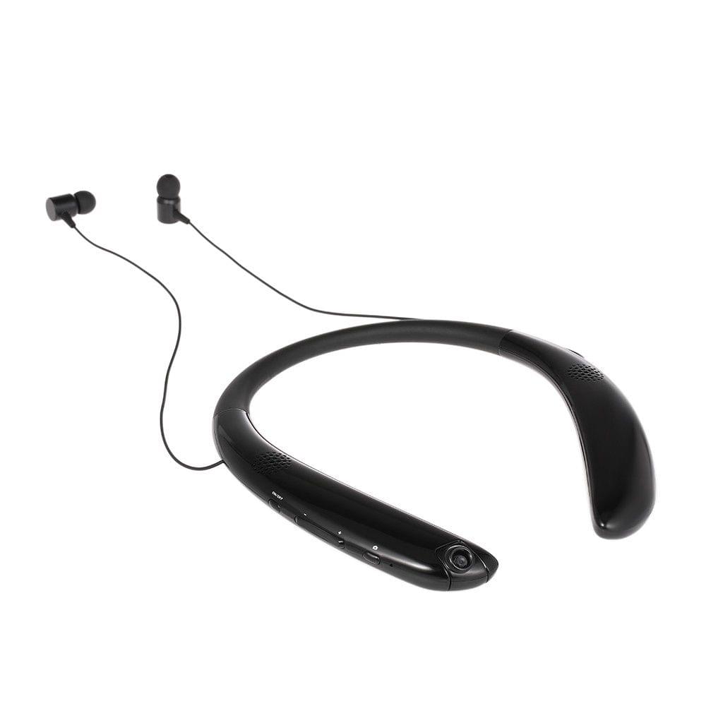 V9 Bluetooth Headphones Wireless Neckband Headset Sports Earbuds with Mic Video Recording Camera Dual Loud Speakers Volume Control TF Card Slot Rechargeable Battery Magnetic