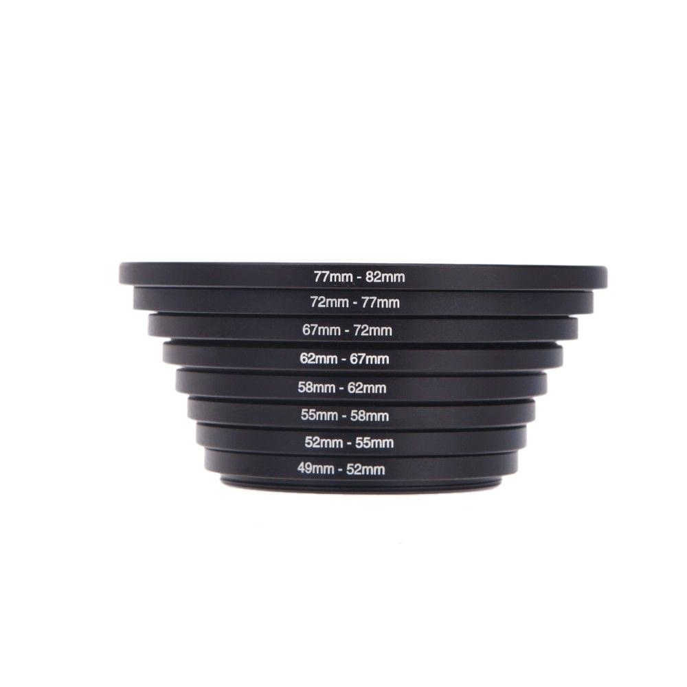 8pcs Filter Step Up Rings Adapter 49-52-55-58-62-67-72-77-82mm 49mm-82mm