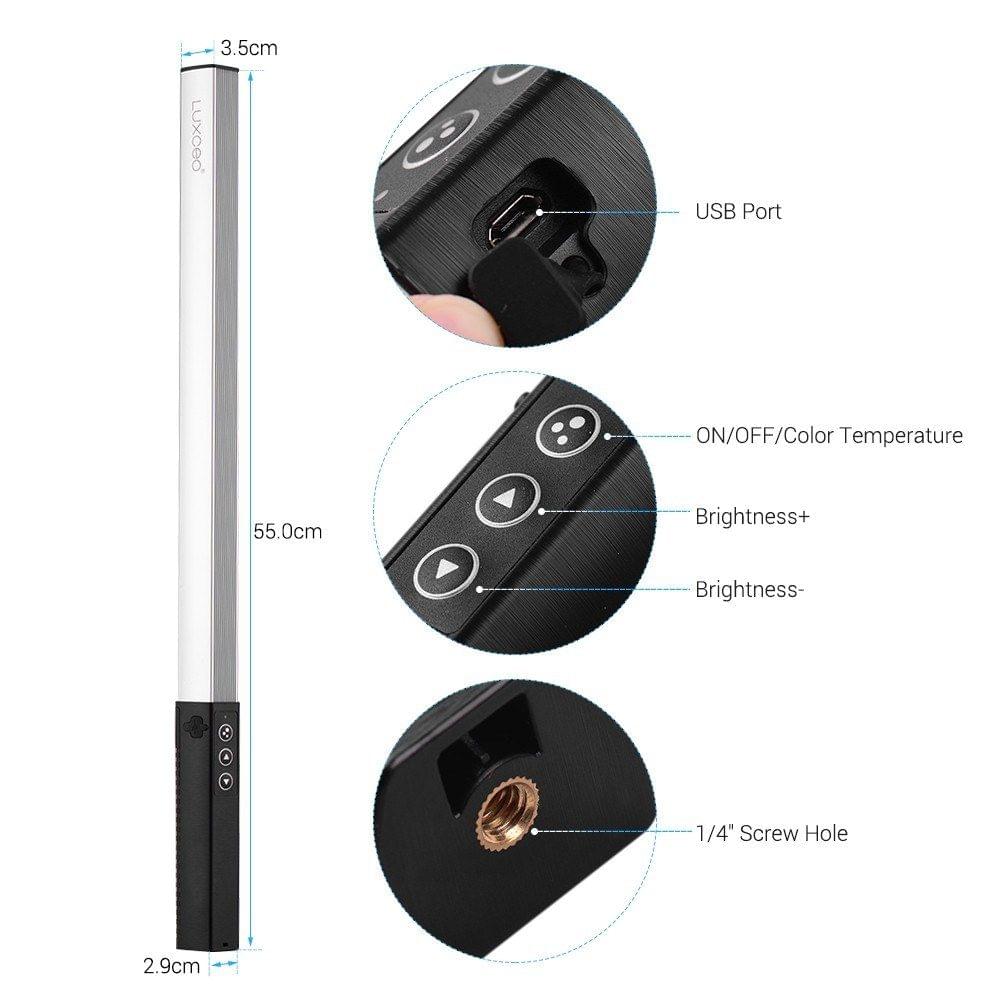 LUXCEO Handheld Photography Light Portable LED Video Light Wand 3000K/5750K/RGB Color 12 Brightness Levels Colorful Stick with Carrying Bag Remote Control Photography Lighting Kit