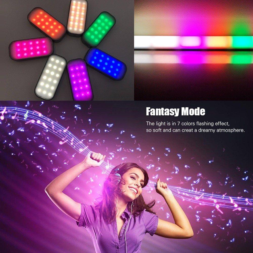 APEXEL APL-FL02 bomshot Multi-functional Intelligent RGB LED Video Light Lamp Panel Support 7 Light Colors 3200K-5200K Adjustable Brightness Fill-in Light with 1/4 Inch Screw Hole AI Mode for Selfie Product Photography EDM DISCO Dancing
